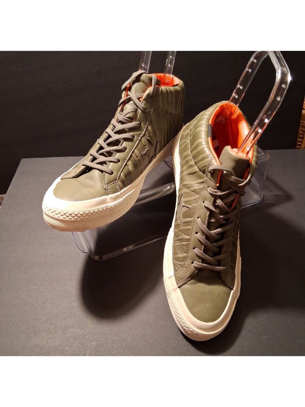 Converse One Star Mid Olive Green High-Top Sneakers w/Embossed Stripe Design-10